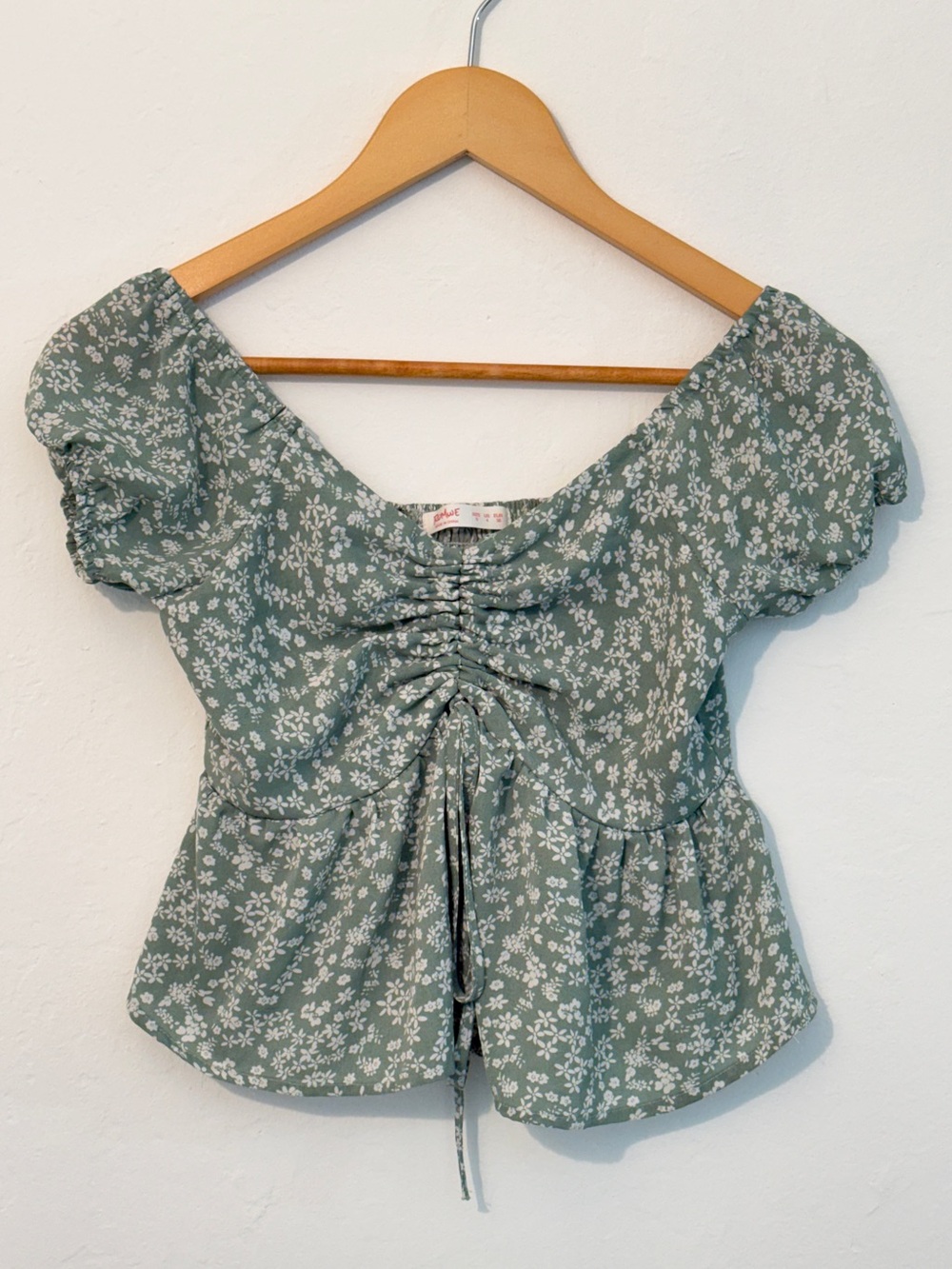 Sage Green Floral Ruched Peplum Top
